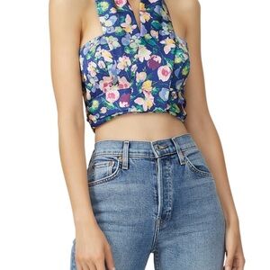 AMUR Blue Floral Halter Crop Top